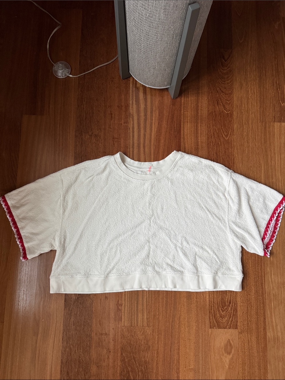 FP Movement by Free People White Cropped Terry Tee with Pink Sleeve Trim